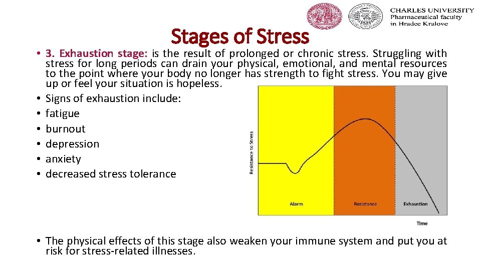 Stages of Stress • 3. Exhaustion stage: is the result of prolonged or chronic