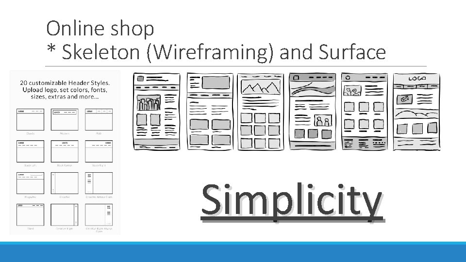 Online shop * Skeleton (Wireframing) and Surface Simplicity 