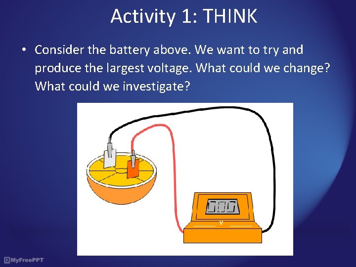 Activity 1: THINK • Consider the battery above. We want to try and produce