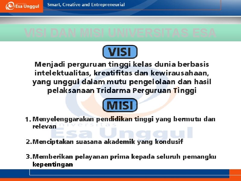 VISI DAN MISI UNIVERSITAS ESA UNGGUL 