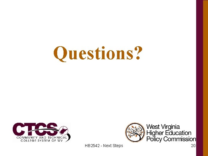 Questions? HB 2542 - Next Steps 20 