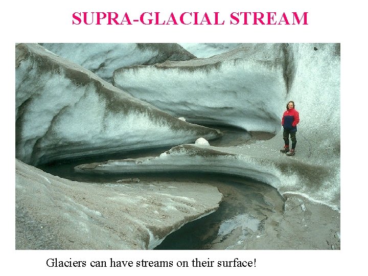 SUPRA-GLACIAL STREAM Glaciers can have streams on their surface!  SUPRA-GLACIAL STREAM Glaciers can have streams on their surface!
