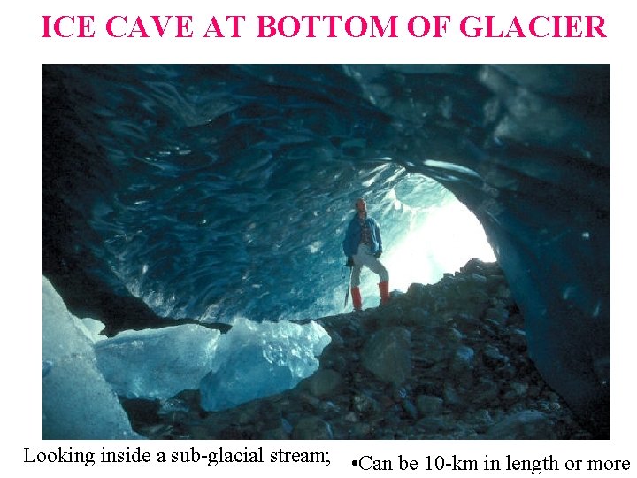 ICE CAVE AT BOTTOM OF GLACIER Looking inside a sub-glacial stream; • Can be ICE CAVE AT BOTTOM OF GLACIER Looking inside a sub-glacial stream; • Can be