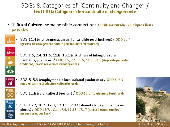 SDGs & Categories of “Continuity and Change” / Les ODD & Catégories de «continuité