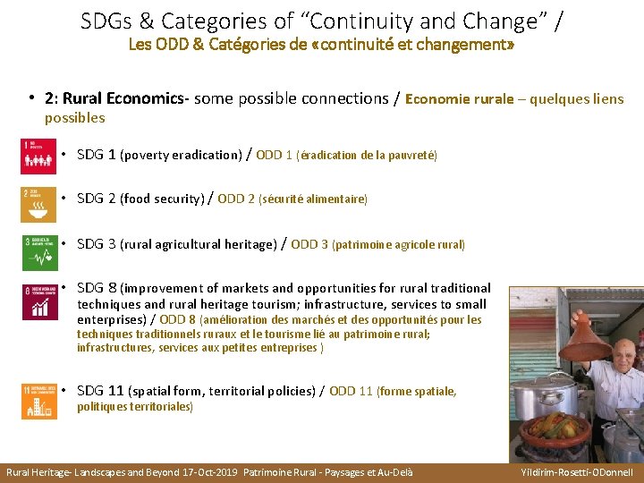 SDGs & Categories of “Continuity and Change” / Les ODD & Catégories de «continuité