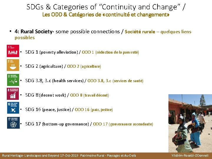 SDGs & Categories of “Continuity and Change” / Les ODD & Catégories de «continuité