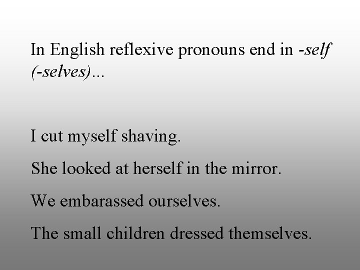 In English reflexive pronouns end in -self (-selves). . . I cut myself shaving.