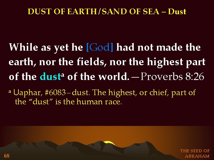DUST OF EARTH / SAND OF SEA – Dust While as yet he [God]