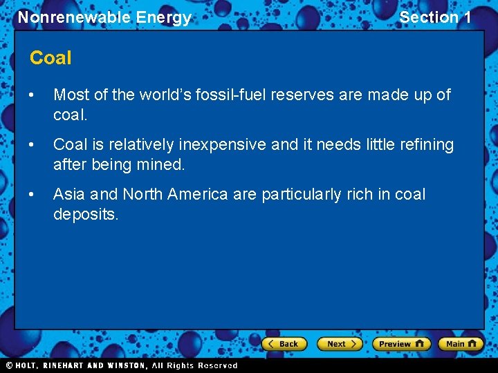 Nonrenewable Energy Section 1 Coal • Most of the world’s fossil-fuel reserves are made