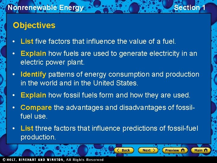 Nonrenewable Energy Section 1 Objectives • List five factors that influence the value of