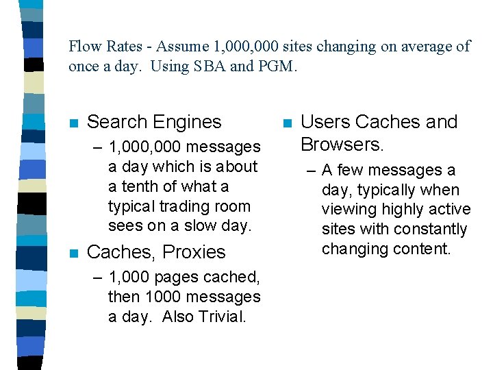 Flow Rates - Assume 1, 000 sites changing on average of once a day.