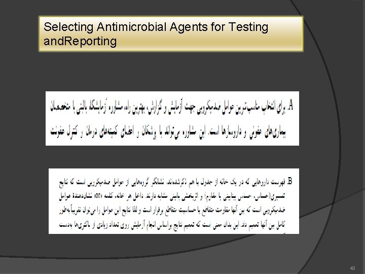 Selecting Antimicrobial Agents for Testing and. Reporting 43 
