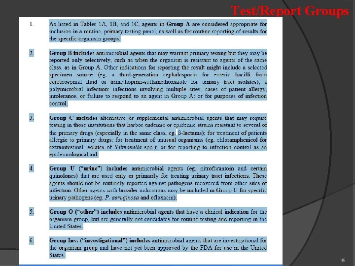 Test/Report Groups 45 