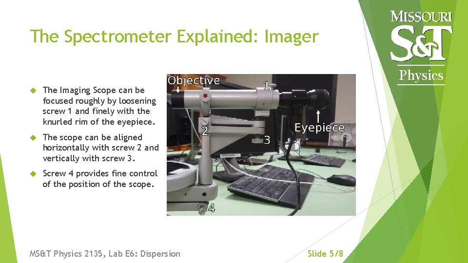 The Spectrometer Explained: Imager Physics The Imaging Scope can be focused roughly by loosening