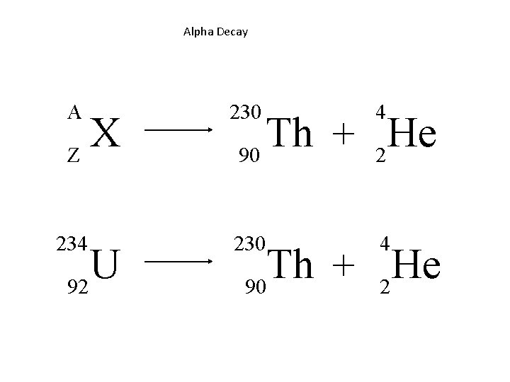 Alpha Decay A 230 4 X Z U 92 Th He + 90 2
