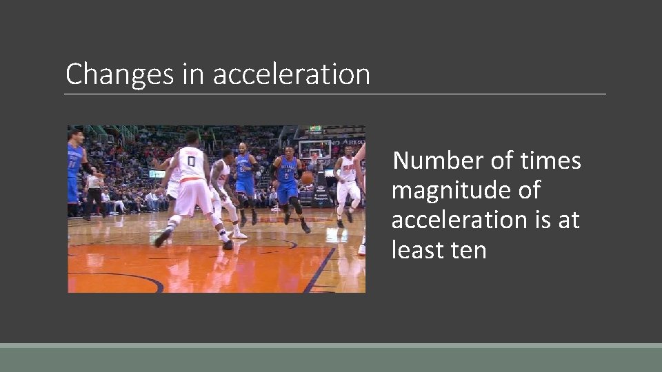 Changes in acceleration Number of times magnitude of acceleration is at least ten Changes in acceleration Number of times magnitude of acceleration is at least ten
