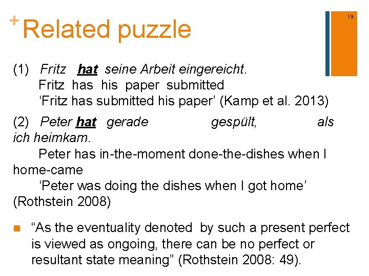 + Related puzzle 19 (1) Fritz hat seine Arbeit eingereicht. Fritz has his paper
