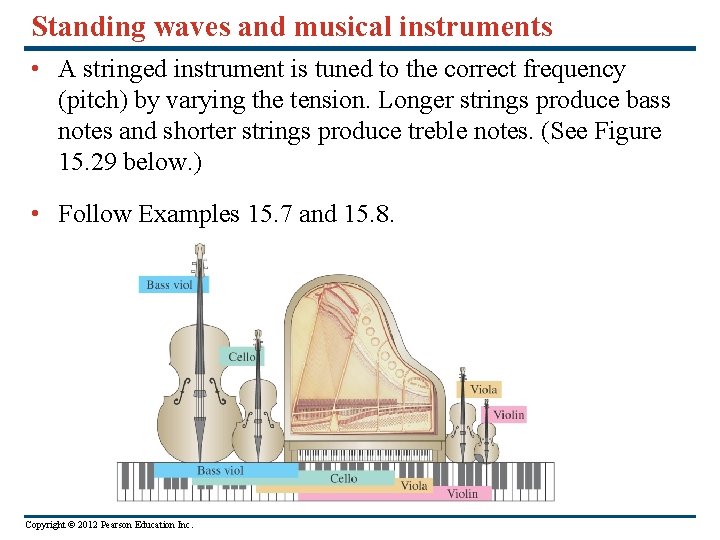 Standing waves and musical instruments • A stringed instrument is tuned to the correct