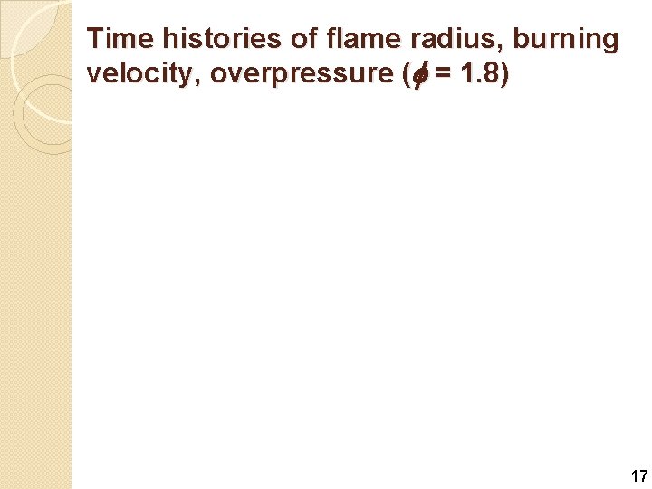 Time histories of flame radius, burning velocity, overpressure (f = 1. 8) 17 