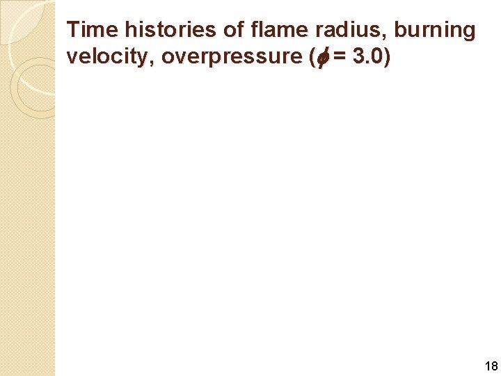Time histories of flame radius, burning velocity, overpressure (f = 3. 0) 18 