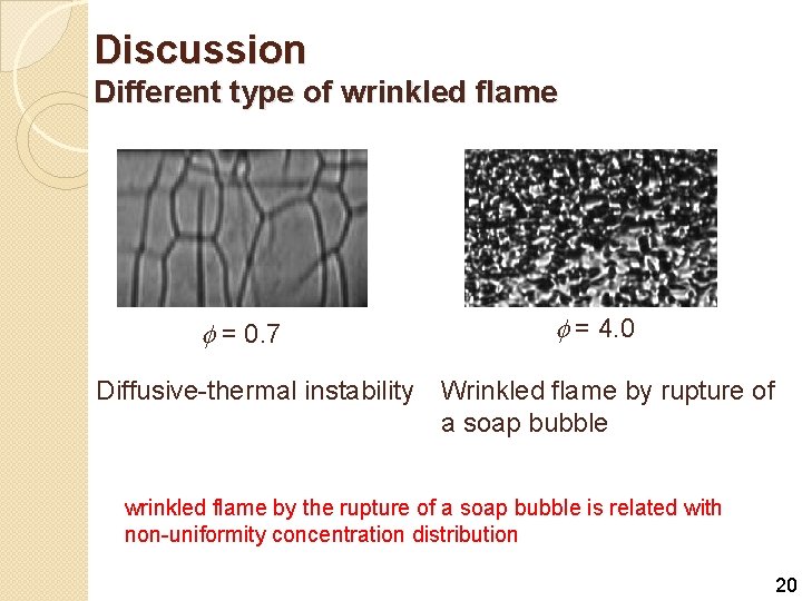 Discussion Different type of wrinkled flame f = 0. 7 f = 4. 0
