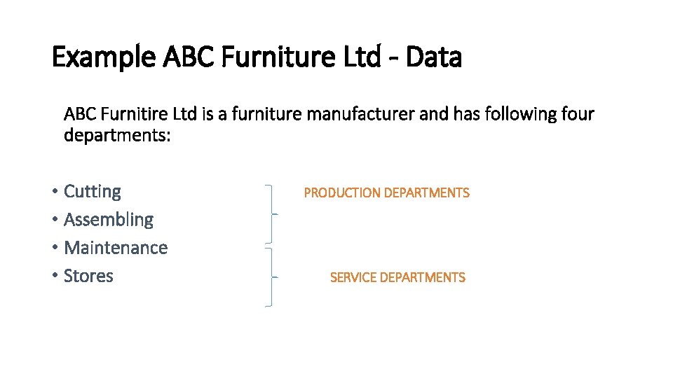 Example ABC Furniture Ltd - Data ABC Furnitire Ltd is a furniture manufacturer and