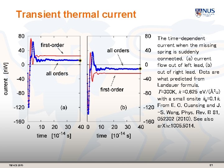 Transient thermal current The time-dependent current when the missing spring is suddenly connected. (a)