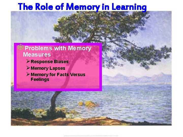 The Role of Memory in Learning TProblems with Memory Measures ØResponse Biases ØMemory Lapses