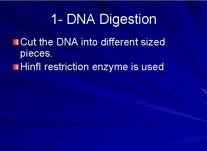 1 - DNA Digestion Cut the DNA into different sized pieces. Hinf. I restriction