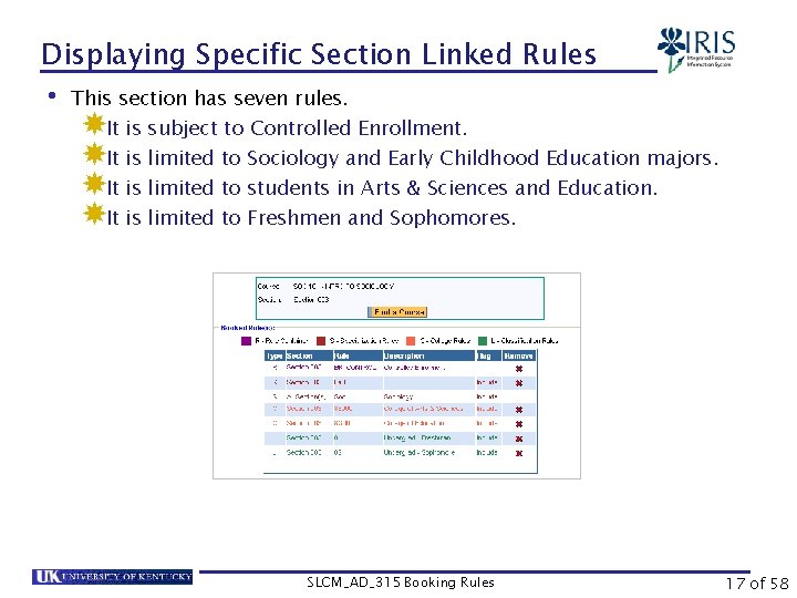 Displaying Specific Section Linked Rules • This section has seven rules. It is subject