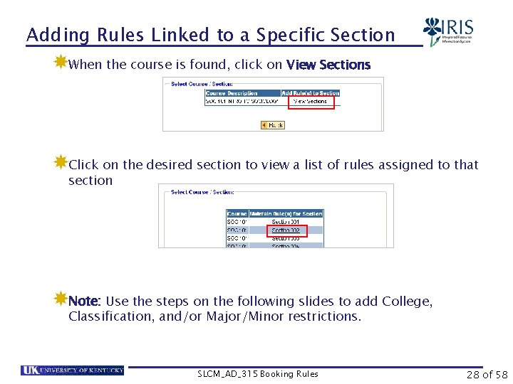 Adding Rules Linked to a Specific Section When the course is found, click on