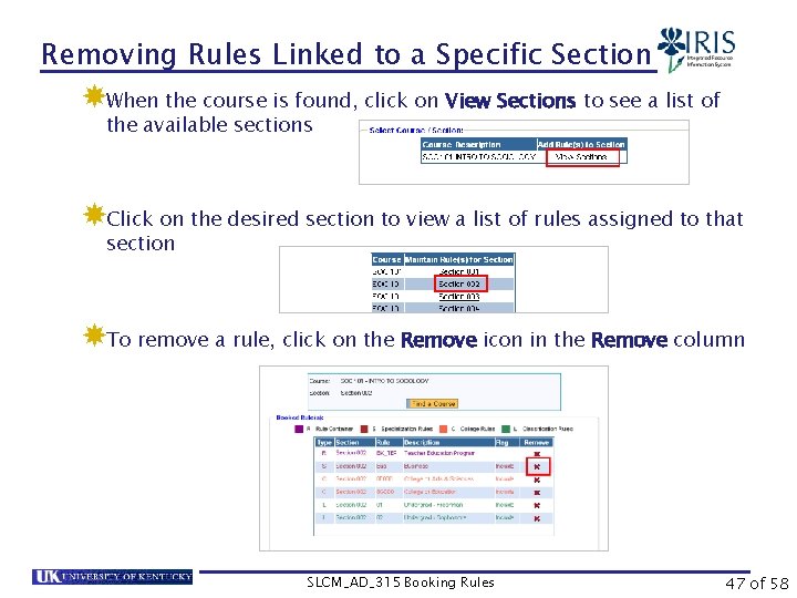 Removing Rules Linked to a Specific Section When the course is found, click on