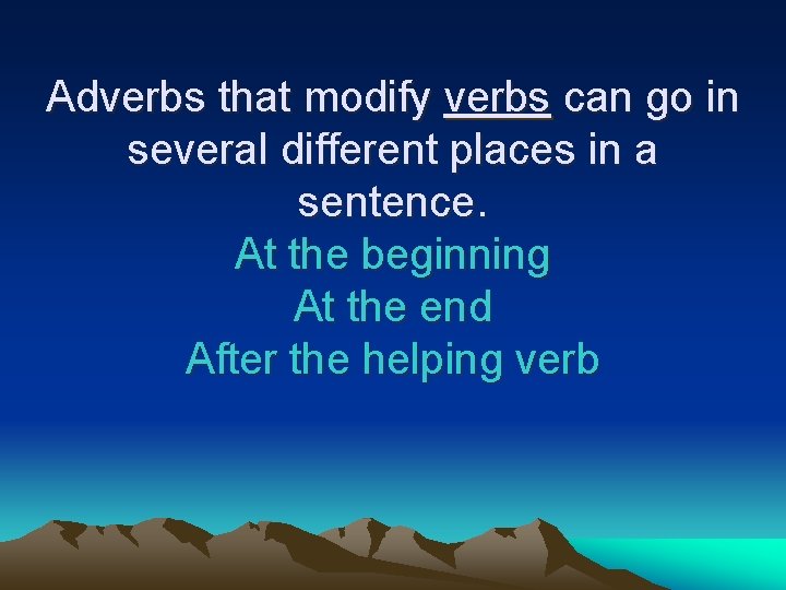 Adverbs that modify verbs can go in several different places in a sentence. At