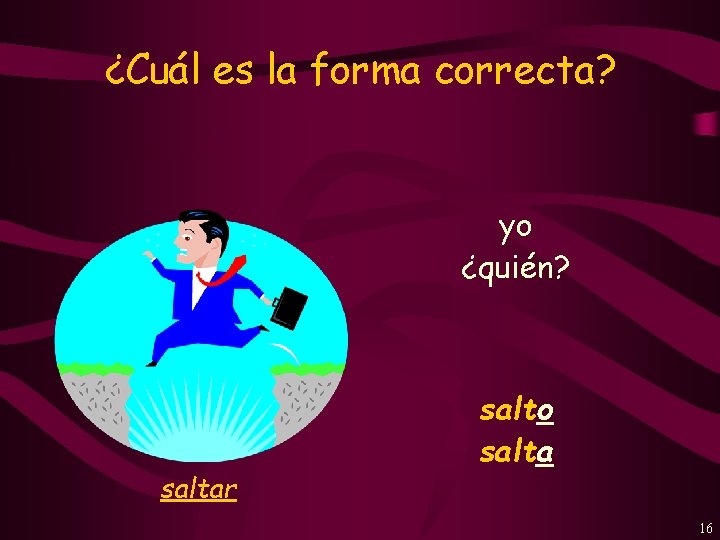 ¿Cuál es la forma correcta? yo ¿quién? saltar salto salta 16 