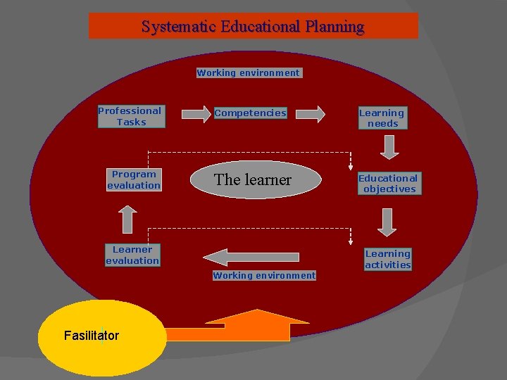 Systematic Educational Planning Working environment Professional Tasks Program evaluation Competencies Learning needs The Learner