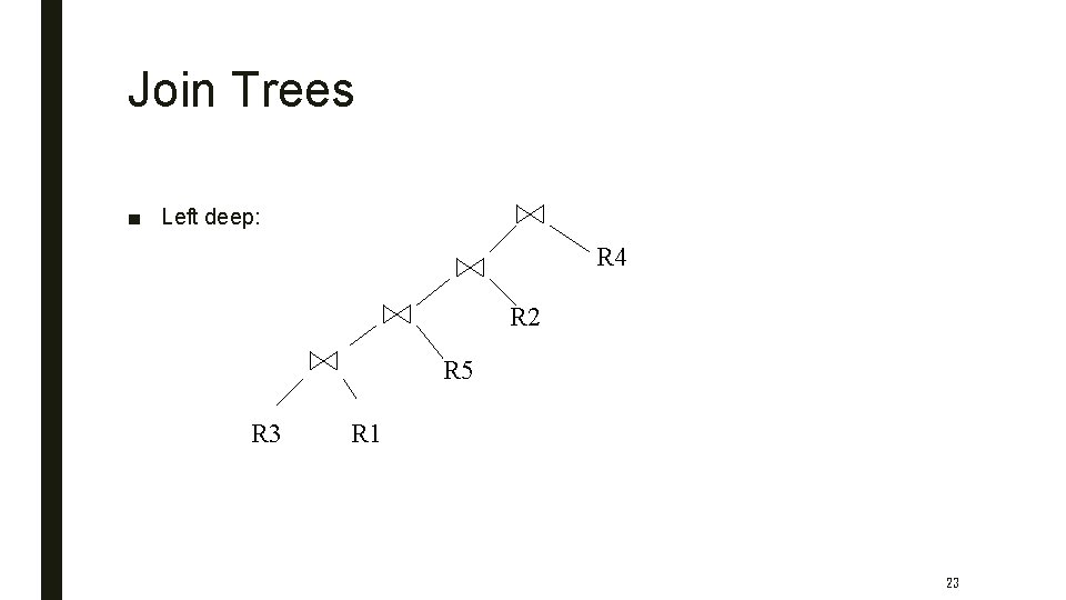 Join Trees ■ Left deep: R 4 R 2 R 5 R 3 R