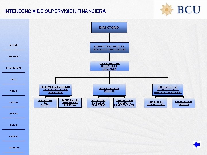 INTENDENCIA DE SUPERVISIÓN FINANCIERA DIRECTORIO 1 er NIVEL SUPERINTENDENCIA DE SERVICIOS FINANCIEROS 2 do