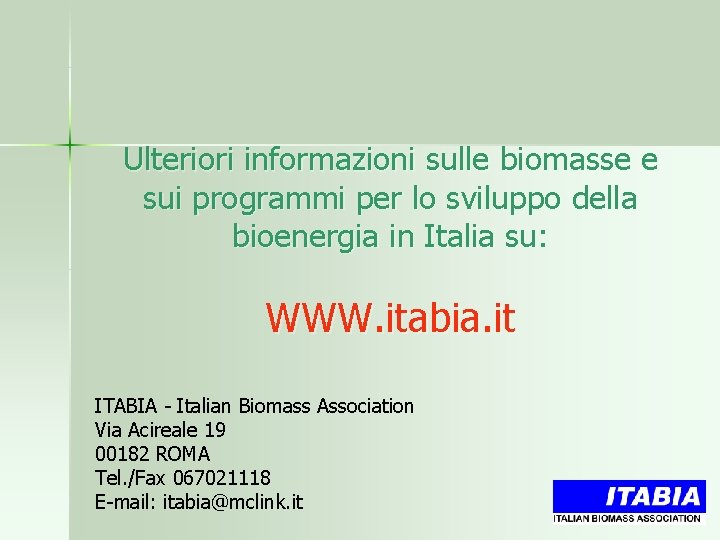 Ulteriori informazioni sulle biomasse e sui programmi per lo sviluppo della bioenergia in Italia