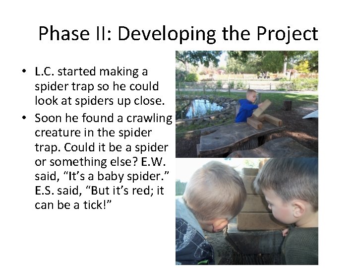Phase II: Developing the Project • L. C. started making a spider trap so