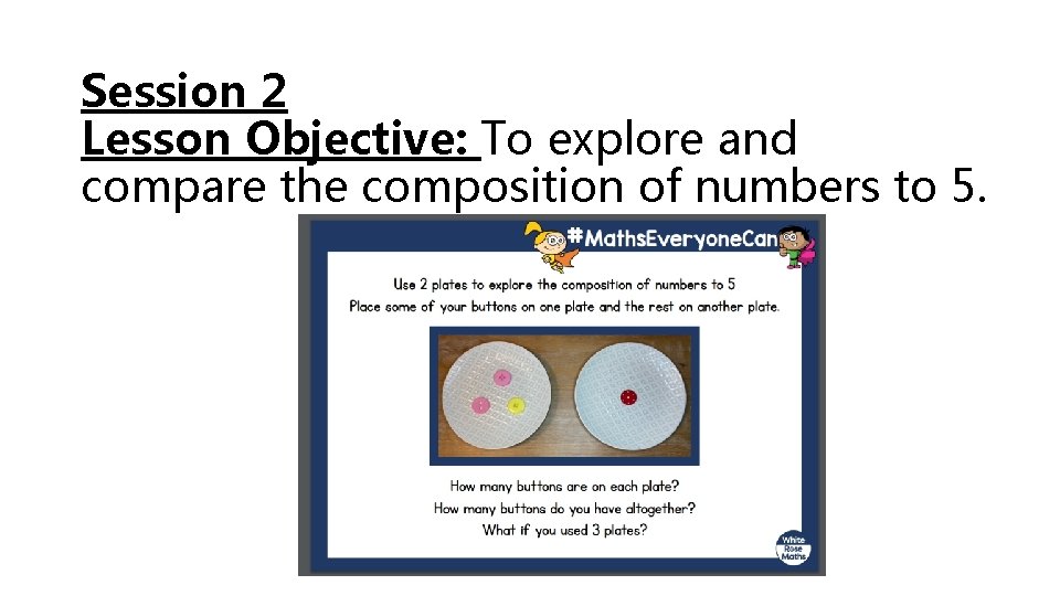 Session 2 Lesson Objective: To explore and compare the composition of numbers to 5.