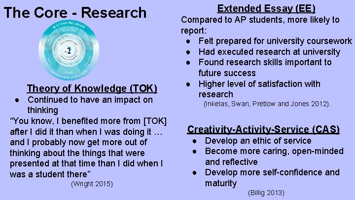 The Core - Research Theory of Knowledge (TOK) ● Continued to have an impact