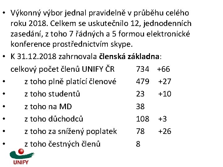  • Výkonný výbor jednal pravidelně v průběhu celého roku 2018. Celkem se uskutečnilo