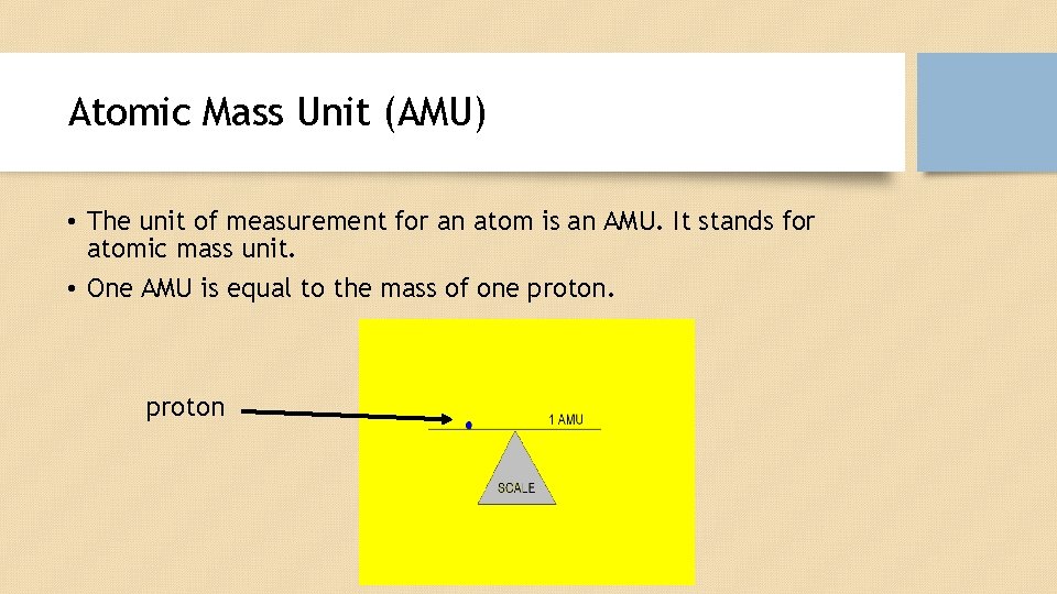 Atomic Mass Unit (AMU) • The unit of measurement for an atom is an