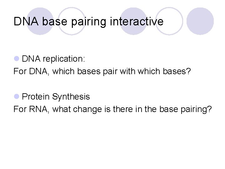 DNA base pairing interactive l DNA replication: For DNA, which bases pair with which