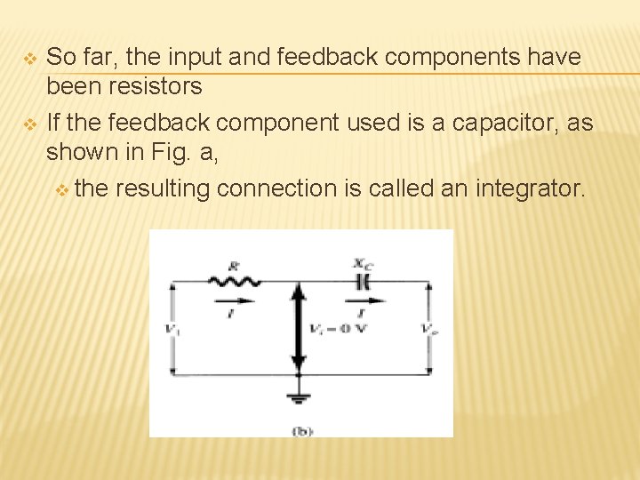 v v So far, the input and feedback components have been resistors If the