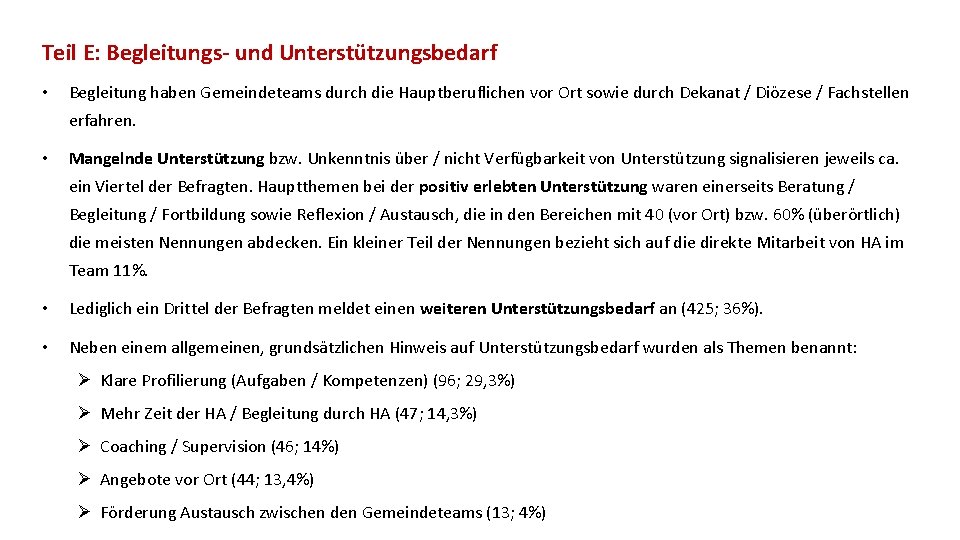 Teil E: Begleitungs- und Unterstützungsbedarf • Begleitung haben Gemeindeteams durch die Hauptberuflichen vor Ort