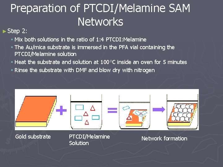 Preparation of PTCDI/Melamine SAM Networks ► Step 2: § Mix both solutions in the