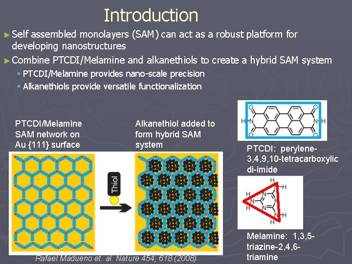 Introduction ► Self assembled monolayers (SAM) can act as a robust platform for developing