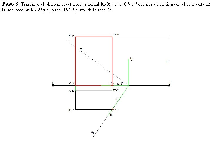Paso 3: Trazamos el plano proyectante horizontal β 1 -β 2 por el C’-C’’