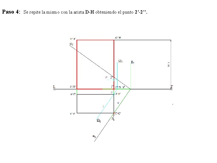 Paso 4: Se repite la mismo con la arista D-H obteniendo el punto 2’-2’’.